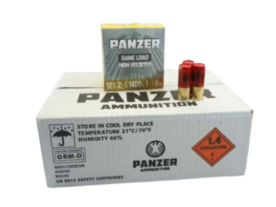 Panzer Game Load 12 Gauge, 2 3/4", 6 Shot, 1 1/4 oz, 1400 FPS, High Velocity Shotgun Shell