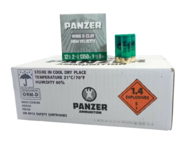 Panzer Wing & Clay 12 Gauge, 2 3/4", 8 Shot, 1 1/8 oz, 1350 FPS, High Velocity Shotgun Shell